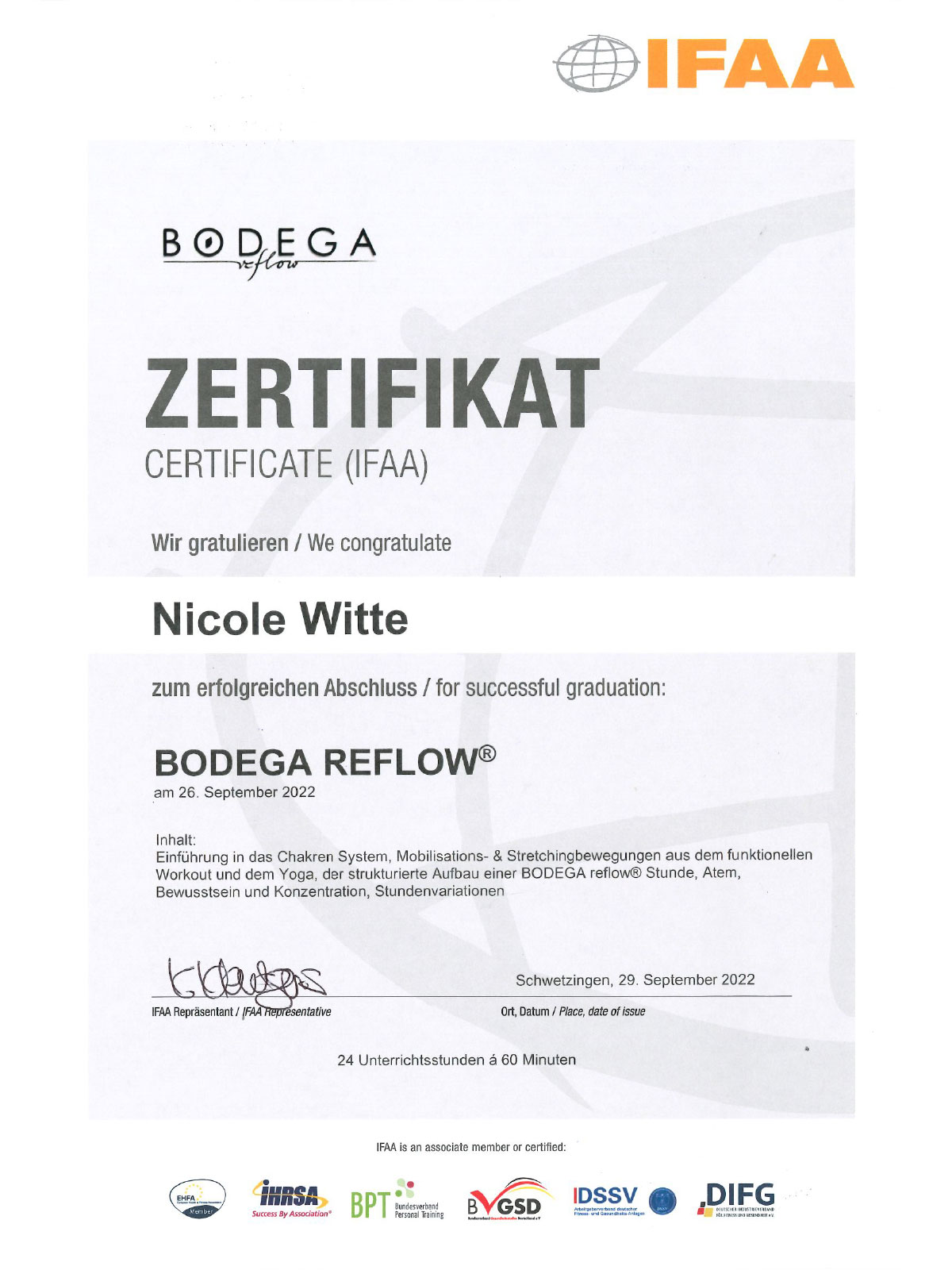 Bodega Reflow Zertifikat
