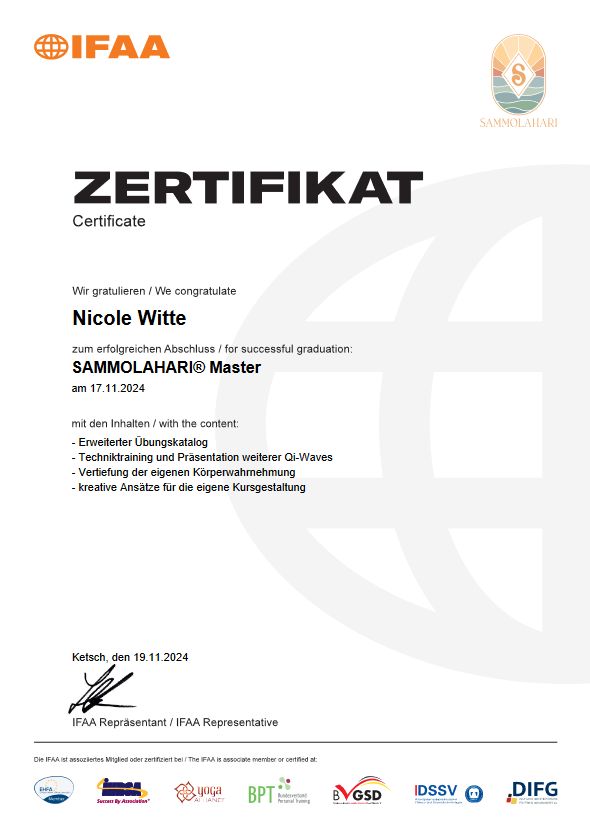 Zertifikat Sammolahari Master - Nicole Witte
